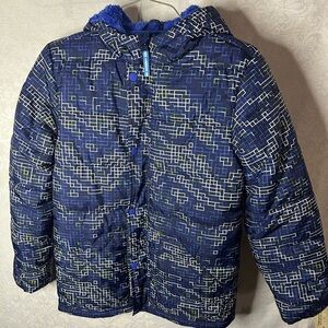 Cat & Jack Boys Winter Coat Blue Green Pattern Size large (12/14)
